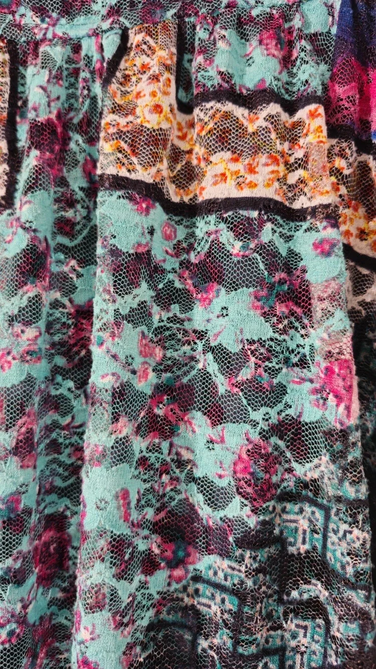 Love Fire Teal Geometric Lace Smocked Strapless Tube Dress